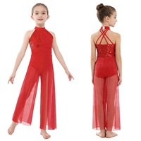 Traje de Danza Lírica para Niñas de 6 a 16 Años, Mono de Pierna Ancha para Recitales, Disfraz de Danza Competitiva