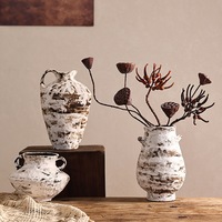 Vase en céramique rustique Wabi Sabi RYLAVA, vase en poterie artisanale vintage, vase en poterie brute pour fleurs séchées, décoration d'intérieur
