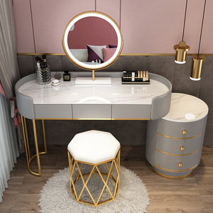 <span class=keywords><strong>Commode</strong></span> moderne pour chambre à coucher, table de maquillage simple avec miroir LED, meubles de coiffeuse, plateau en pierre - Product Image 1