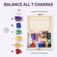 Set de Cristales Curativos, 16 Cristales de Chakra para Aliviar el Estrés/ansiedad, Caja de Regalo de Madera + Collar Árbol de la Vida + Selenita Amatista