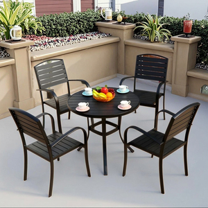 Hot Selling Plastic Garden Dining <strong>Table</strong> and Chair Set 6 People Seaters Black Outdoor Furniture with Fire <strong>Table</strong> Made in China - Product Image 1