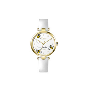 Elegant Bee Chic Watch with metal case, leather strap, quartz movement. - Product Image 1