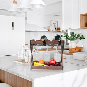 Rústico Estado <span class=keywords><strong>Cava</strong></span> Encimera Estante <span class=keywords><strong>de</strong></span> vino <span class=keywords><strong>de</strong></span> madera maciza para 4 botellas y 6 portavasos - Product Image 5