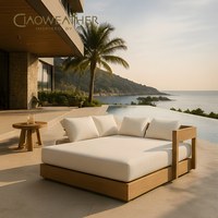 Chaise longue double en teck massif pour extérieur, idéale pour hôtel, terrasse, plage, villa, cour et piscine – Vente chaude directe usine