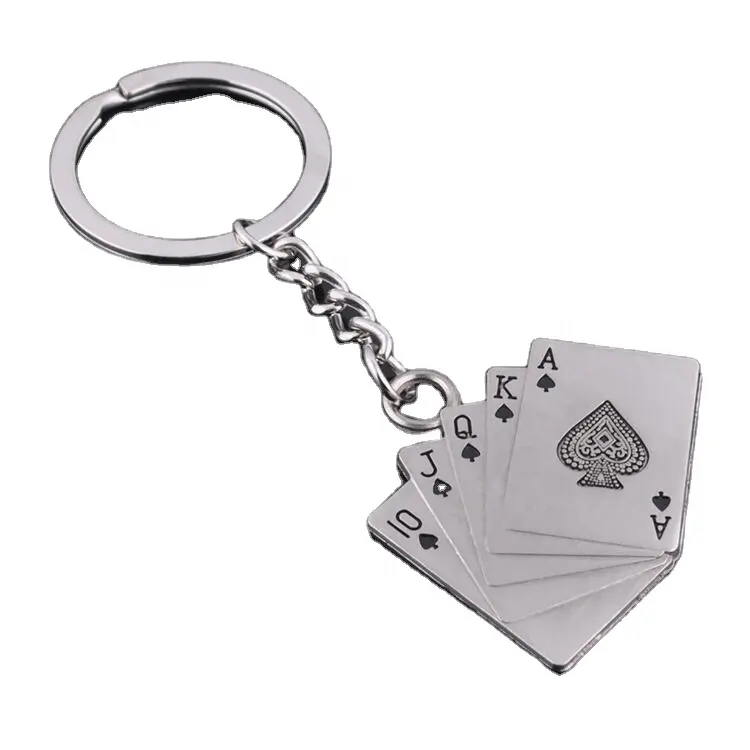 Custom Logo Gift Metalen Poker Chip Sleutelhanger Ring Speelkaart Sleutelhanger