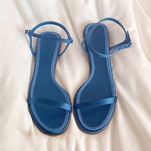 Sandalias de Moda Azules de Satén con una Sola Hebilla y Punta Abierta, Sandalias Planas Minimalistas y Elegantes para el Verano, Zapatos Casuales de Vestir para Mujer - Product Image 2