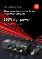 Adaptador de encendedor de cigarrillos 8 en 1, adaptador de cargador de coche con cable PD36W de 3.3 pies, interruptor independiente de 24V/12V, pantalla LED de voltaje