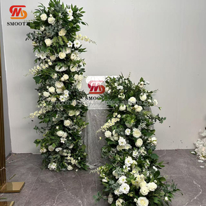 Chemin de table en fleurs artificielles douces, fait main, lisse, naturel, vert, rose blanche, pour décoration de mariage en plein air, vert - Product Image 6