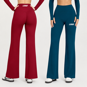 Pantalon de yoga évasé taille haute pour femme avec logo personnalisé, effet push-up, jambe large, pour la gym et le fitness - Product Image 1
