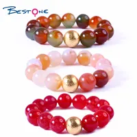 Agate Agate Bestone Lucky Stone Bracelet Natural Canary Crackle Agate Semi Precious Colorful Fossil Agate Beads Fashion 14mm Beads Bracelet