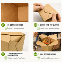 Boîte à nouilles jetable en papier kraft biodégradable avec revêtement PE, conteneur à emporter anti-fuite pour pâtes, riz frit, salade, bol en papier