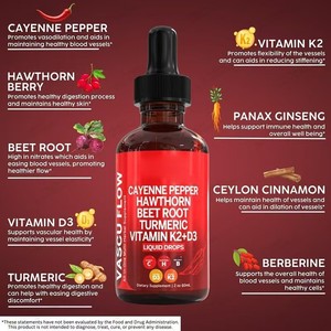 Gotas Líquidas de Pimienta Cayena con Espino Blanco, Raíz de Remolacha, Cúrcuma, Vitaminas K2 y D3, Favorecen la Salud Circulatoria y Cardíaca - Product Image 3