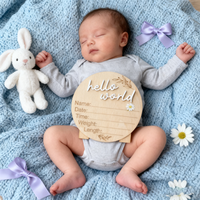 Plaque commémorative circulaire 3D en bois de 10 cm pour annonce de naissance, nom du nouveau-né, étapier les moments clés, souvenirs de bébé, photographie