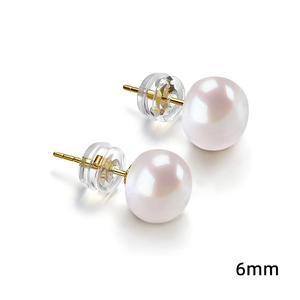 Boucles d'oreilles clous E2417, perles rondes imitation nacrées blanches de 6 mm, sertissage clos, classiques pour femme, usage quotidien - Product Image 4
