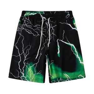 Ensemble décontracté deux pièces hip-hop avec t-shirt à col revers et épaules tombantes à manches courtes, motif Thunder, et short oversize - Product Image 3