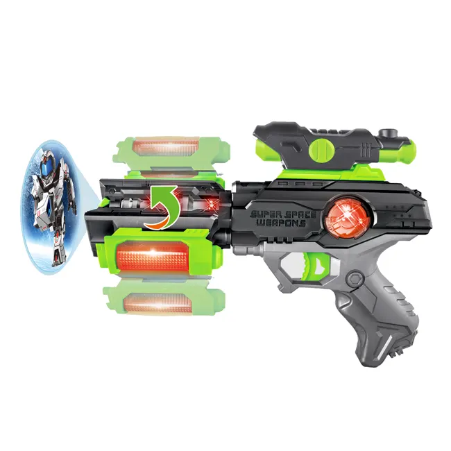Оптовая продажа, безопасный пластиковый детский электрический игрушечный пистолет на батарейках со светом и звуком