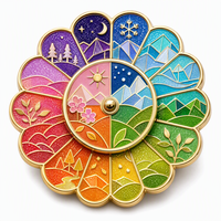 Broche personnalisée en émail rotatif à paillettes, plaquée or, motif paysage naturel, en métal, cadeau, vente en gros