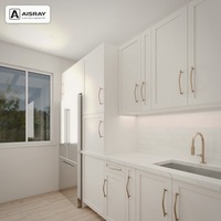 Meuble de cuisine Shaker laqué, style porte encadrée, aménagement en U, dimensions personnalisées, rangement par tiroirs et boîtes de rangement en contreplaqué