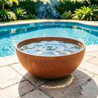 Grande Fontaine d'Extérieur en Acier Corten Effet Rouillé, Bassin de Piscine, Bol d'Eau Paysager, Sphère de Feu, Décoration de Jardin