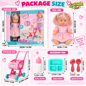 Juego de Muñecas Sunseed de 12 Pulgadas para Niñas, Juego de Imitación con Carrito de Compras y Accesorios para Alimentar, para Niñas Pequeñas - Product Image 6