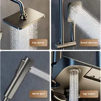 Ensemble complet de douche numérique LED en laiton gris pour salle de bain, système de douche de baignoire, robinet thermostatique pressurisé chaud/froid effet pluie
