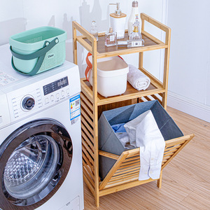 Nan Bamboo Multi Layer Storage Rack 3 Floors Movable Laundry Organizer For <b>Washing</b> <b>Machine</b> Room - Product Image 2