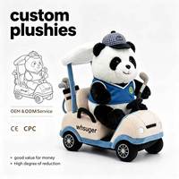 Op maat gemaakte OEM golfkar panda pluche knuffel groothandel sport zwart-witte beer gevuld mascotte mini golfkarretje aangepaste club cadeau