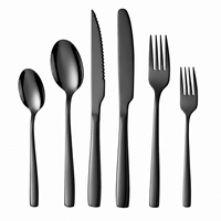 Cuillère, fourchette et couteau à steak modernes finition noire pour restaurant, hôtel, vente en gros, couverts en acier inoxydable