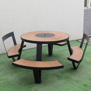 <span class=keywords><strong>Table</strong></span> et chaises de restaurant en métal pour café extérieur, ensembles de jardin, <span class=keywords><strong>table</strong></span> de pique-nique en bois rond en acier PS avec banc - Product Image 2