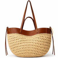 Sac fourre-tout décontracté pour femme au design original, sac à main d'été pour les vacances à la plage avec boucle magnétique, en paille PU