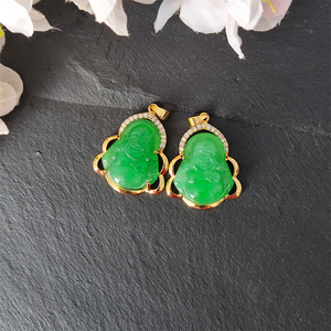 Ожерелье из 18-каратного золота с кулоном Будды, зеленое ожерелье с кулоном из натурального нефрита, религиозное ожерелье из нефрита, кулон Будды со смехом - Product Image 6