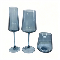 Verres à vin Lanques Smoky Blue côtelés, nouveau design durable, fabriqués à la machine, flûtes à rayures verticales, verres à whisky et à eau