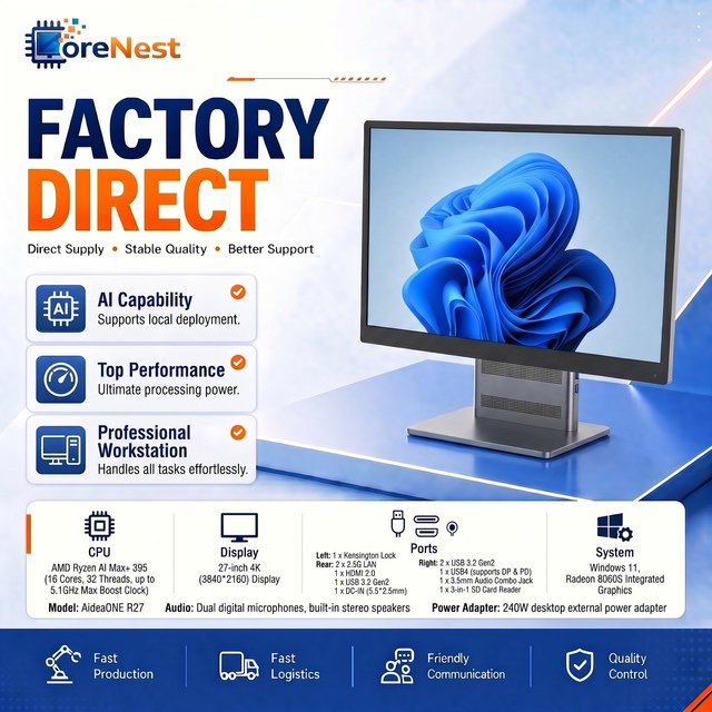 CoreNest 27 Inch AMD Ryzen AI Max+ 395 All in One PC 16 Cores 128GB LPDDR5X 2TB SSD Desktop Computer Workstation AIO