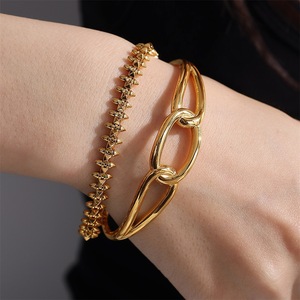 Geometric Twisted Splicing <b>Bracelet</b> 18K Gold Plated Stainless Steel Open <b>Cuff</b> For Women Party Jewelry - Product Image 4