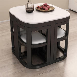 Table à manger carrée pliante en bois massif luxueuse, mobilier moderne pour la maison, cuisine, petite table à manger, 1 table, 4 chaises - Product Image 6