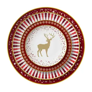 Wholesale Best Quality New Christmas Season Luxury Decor Bone China Ceramic Dinnerware Dessert Charger Plate Set