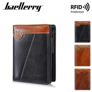 Baellerry Men's Short <b>Wallet</b> Oiled Leather <b>RFID</b> Protection Coin Purse Card Holder Spliced Design Business Everyday Use - Product Image 1
