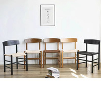 Chaise de salle à manger sans accoudoirs en chêne massif tressé de style nordique japonais, dossier haut, pour restaurant, café, salon