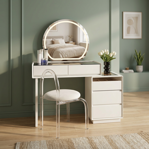Modern Makeup Vanity Table <b>With</b> <b>Lighted</b> <b>Mirror</b> Storage Desk For Bedroom Furniture - Product Image 2
