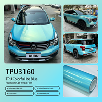 Film de protection de voiture TPU bleu glacé coloré, résistant aux intempéries, extensible, anti-jaunissement, sans résidus, rouleau en gros