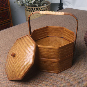 July 7th Octagonal <b>Bamboo</b> Woven Storage Basket Handmade Traditional Tea Ceremony <b>Container</b> Kitchen Use - Product Image 2