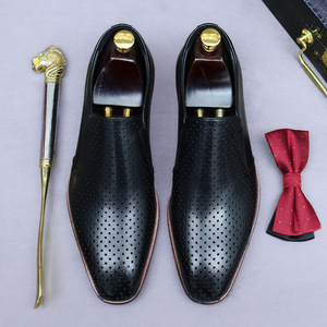 Summer slip-on leather shoes for men, suitable for business and casual wear, made of genuine leather with holes in the sole - Product Image 4