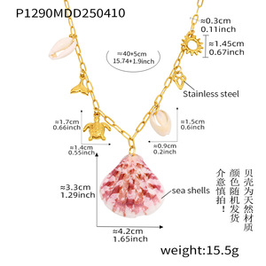 Collier tendance en acier inoxydable avec pendentif queue de tortue en coquillage naturel, <span class=keywords><strong>série</strong></span> Océan, cadeau décontracté pour <span class=keywords><strong>les</strong></span> vacances à la plage - Product Image 4