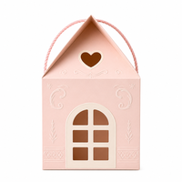 Boîte cadeau de Noël personnalisée de luxe rose avec poignée, fenêtre en forme de cœur, boîte rigide en papier pour les cadeaux de fête, emballage de bonbons