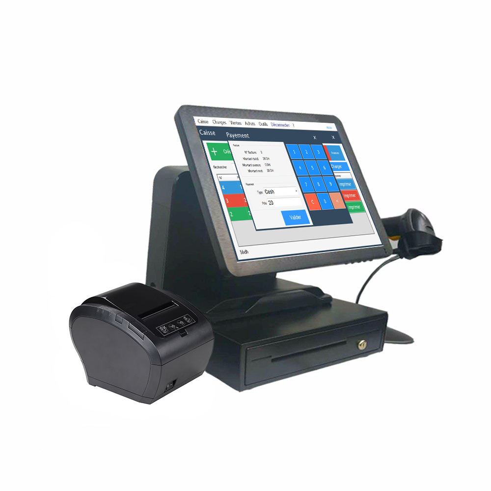 POS1618 Cashier Register 15 Inch Pos Terminal Whole Set Pos System With 80ミリメートルPrinter/Cash Box/Scanner