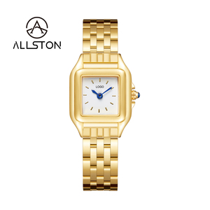 Montre carrée vintage Allston ASN-<span class=keywords><strong>56</strong></span> pour femme, en acier inoxydable doré, avec cadran léopard, mouvement à quartz, chiffres romains minimalistes - Product Image 1