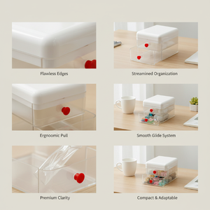 ชุดลิ้นชักโต๊ะทำงาน, กล่องใส่เครื่องเขียนแบบหลายชั้น, กล่องจัดระเบียบเครื่องสำอางและเครื่องเขียนพลาสติกพร้อมที่จับสีตัดกัน - Product Image 3