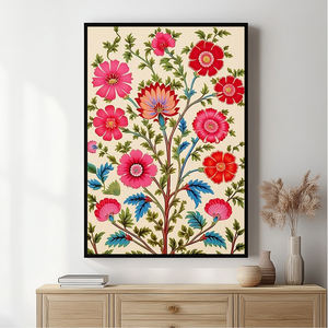 Decoración del Hogar, Impresión en Lienzo Floral Grande y Colorida, Arte Folclórico, Pinturas de Flores Vintage y Arte Mural Indio - Product Image 2