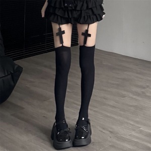Black Cross Suspender Over The Knee Stockings 5D Ultra Thin Transparent Gothic Style Women's Fashion - Product Image 3