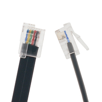 Câble téléphonique plat RJ11 en PVC avec connecteur RJ12, prise modulaire 6P6C, boucle gauche, noir, longueur 300 mm